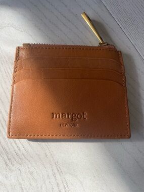 margot Tan Leather Card Case with Gold Zip Pull